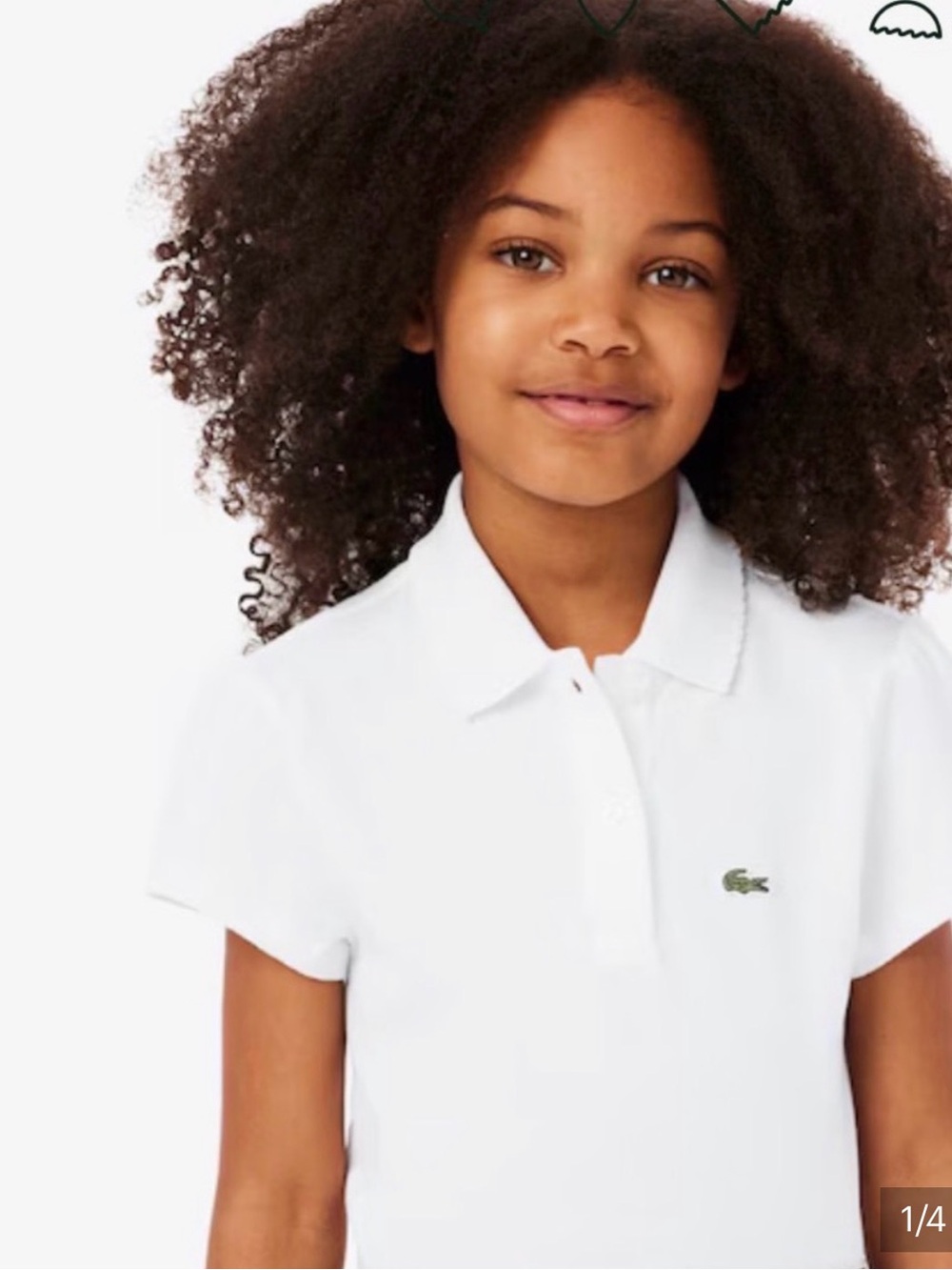 Lacoste Girls White Polo with Green Crocodile Logo